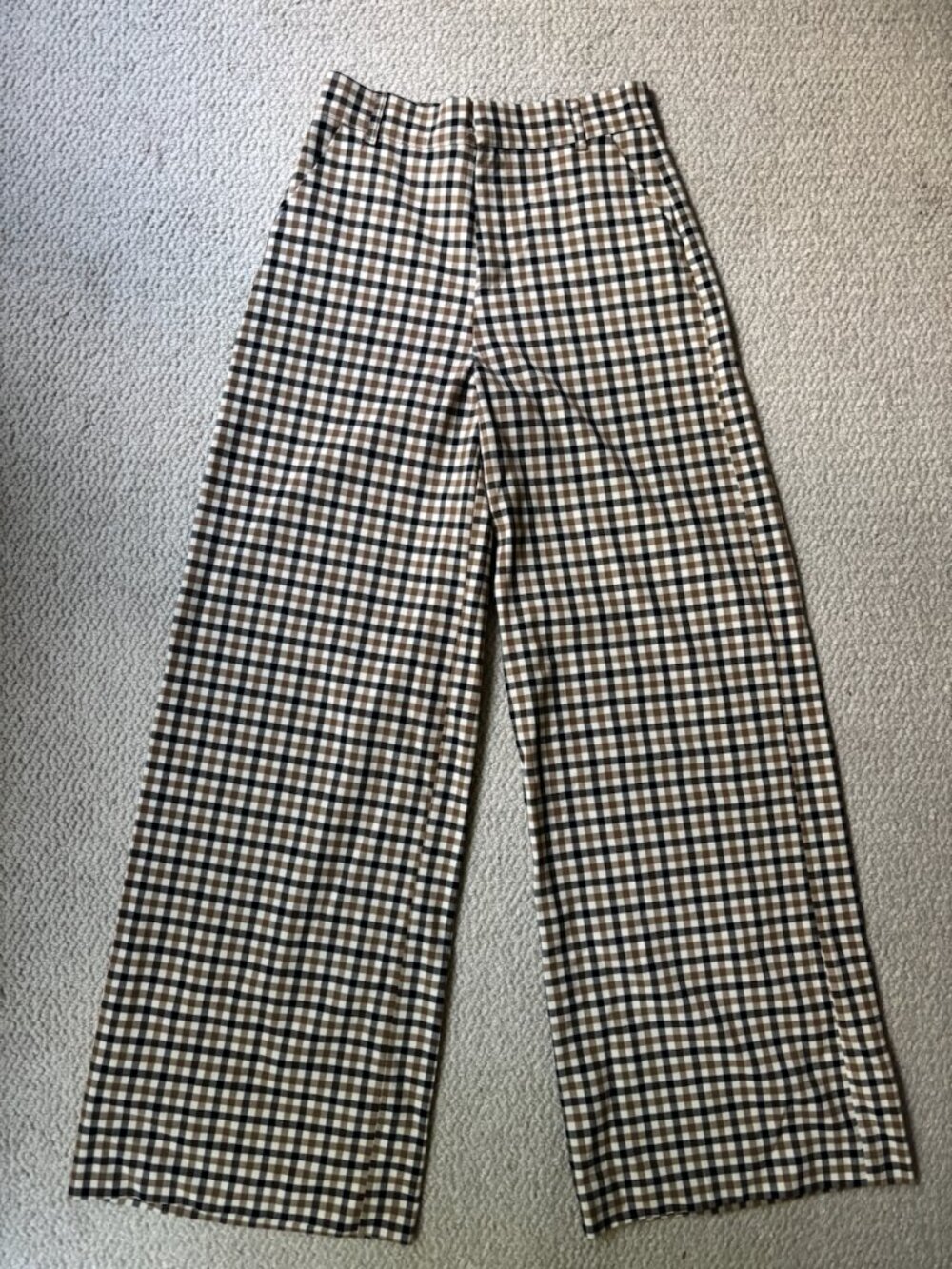 Zara Brown Check Wide Leg Trousers, size M
